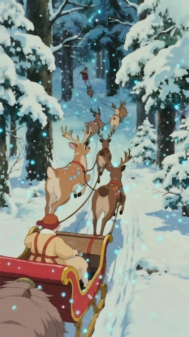 Caravana de renos mágicos al estilo Ghibli