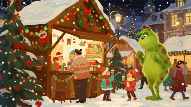 Mercado navideño nocturno