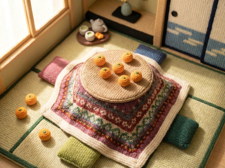 こたつとみかんの毛糸シーン