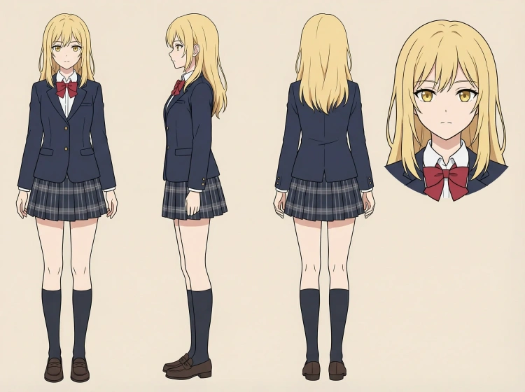 アニメ調ヒロインの三面図キャラクターシート