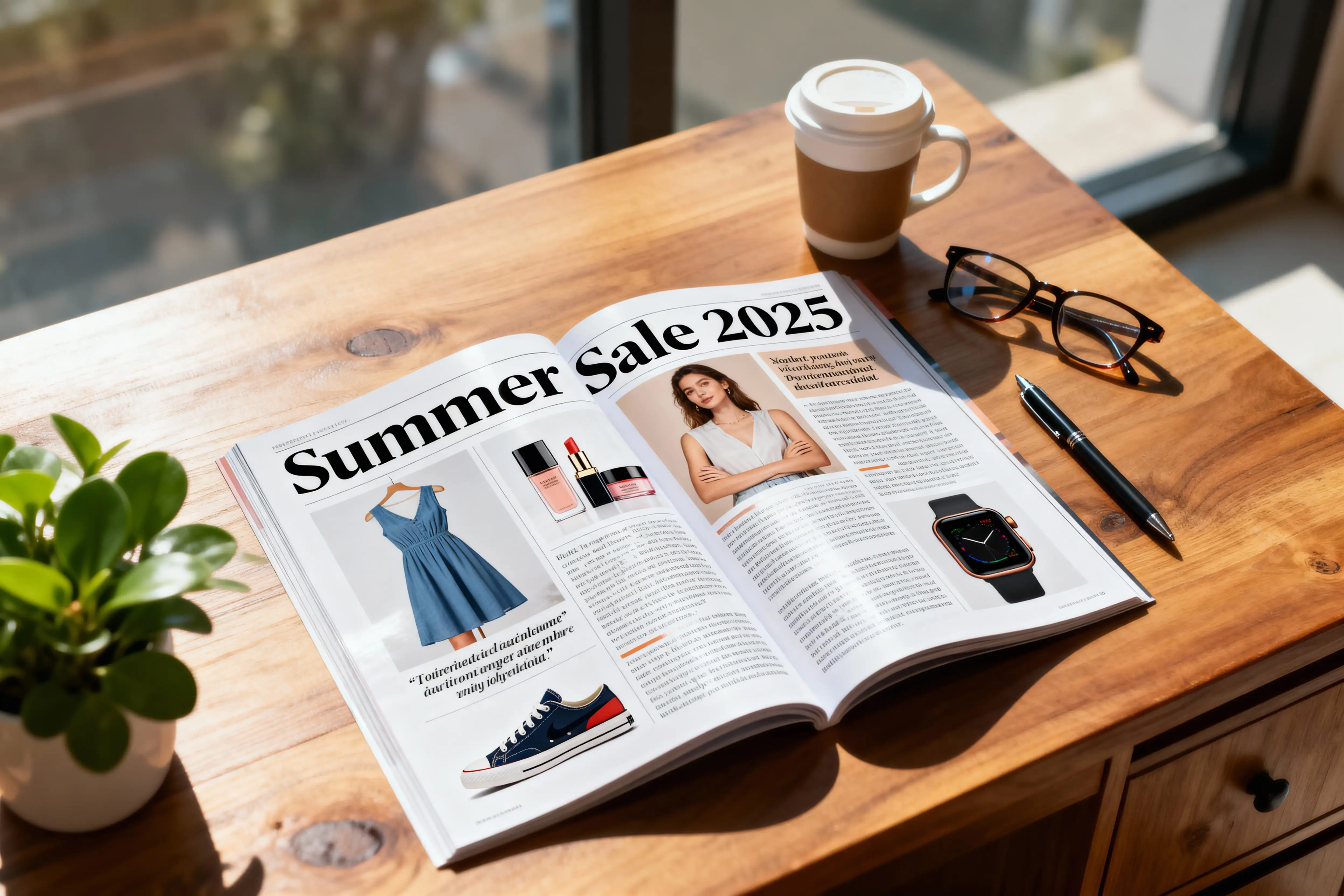 Magazine spread showing Summer Sale 2025