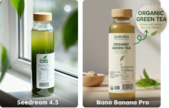 Product packaging text rendering: Seedream 4.5 vs Nano Banana Pro