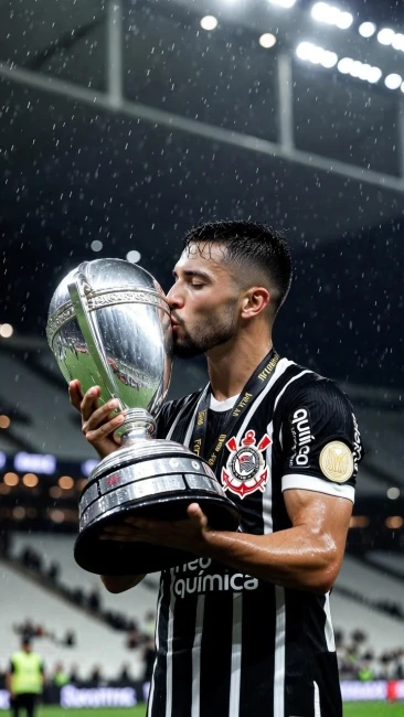 jogador IA Corinthians beijando taça
