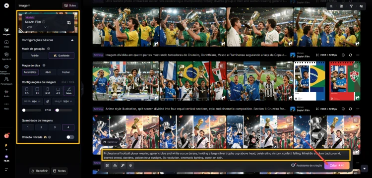 criando imagem de futebol no SeaArt