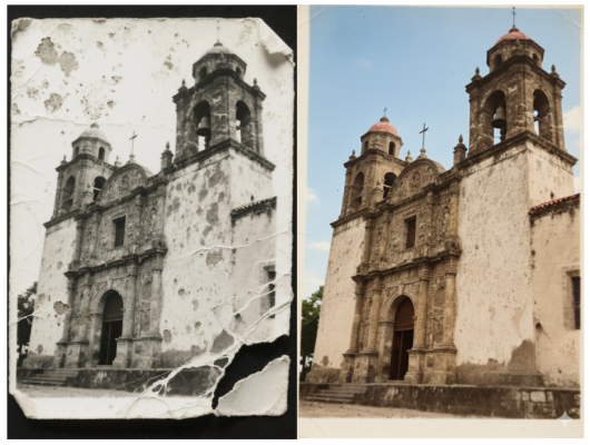 Restaura imagem antiga de edifício histórico com arquitetura clara