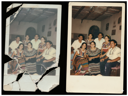 Restaura retrato antigo de reunião de amigos com cores vivas