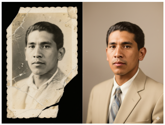 Restaura retrato antigo em preto e branco amarelado