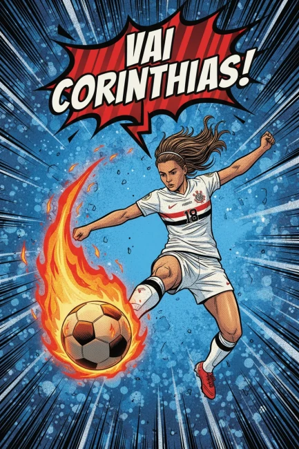 Arte digital estilo história em quadrinhos de jogadora do Corinthians