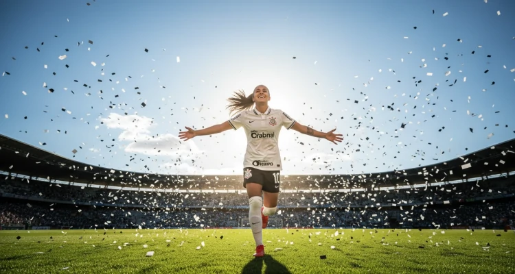 Pôster cinematográfico de futebol feminino do Corinthians