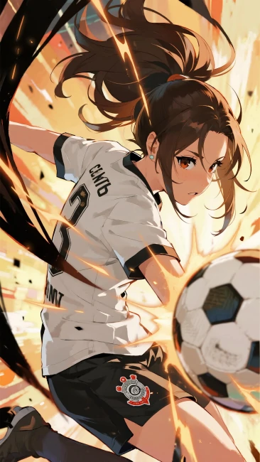Desenho estilo anime manga de jogadora do Corinthians