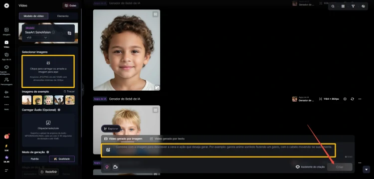 veja como será meu filho em movimento com vídeo de IA SeaArt