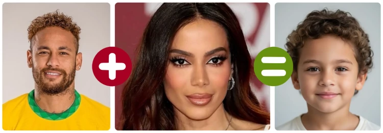Resultado da simulação de bebê IA combinando fotos de Neymar e Anitta