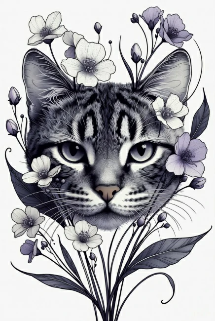 Tatuagem de pet micro-realista com flores vintage