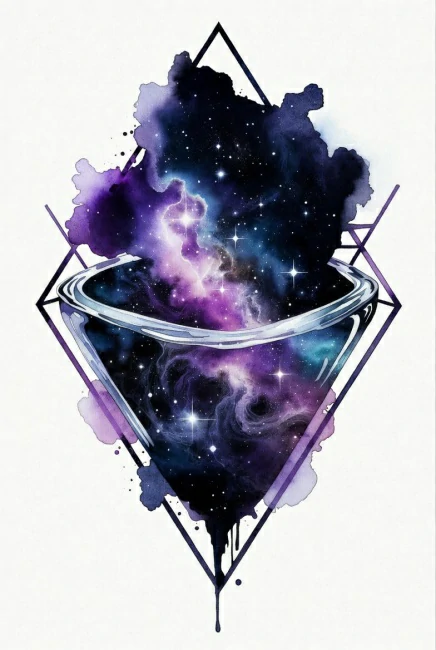 Tatuagem galáxia aquarela em forma de diamante