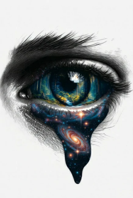 Desenho de tatuagem de olho hiper-realista com galáxia