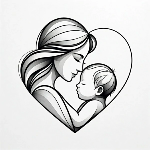 Tatuagem linha contínua mãe e bebê maternidade