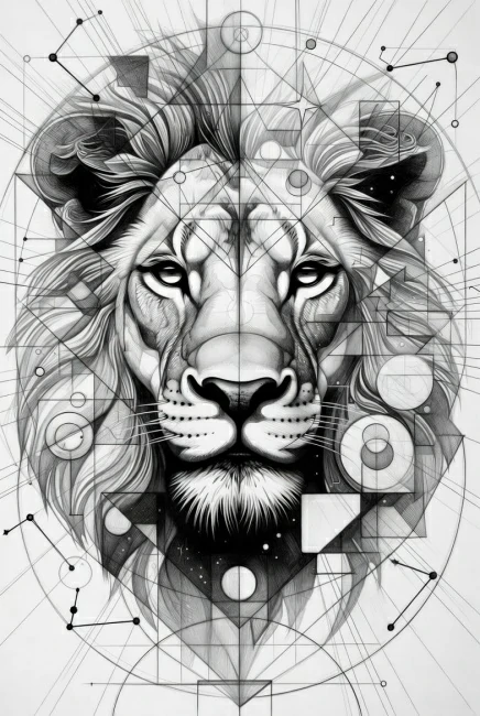 Desenho de tatuagem de leão realista gerado por IA para homens