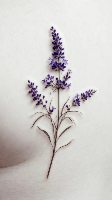 Tatuagem minimalista de lavanda traço fino single needle