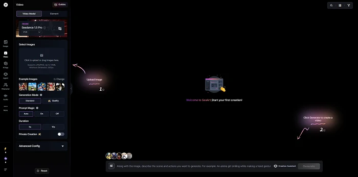 SeaArt's Seedance 1.5 pro video generator