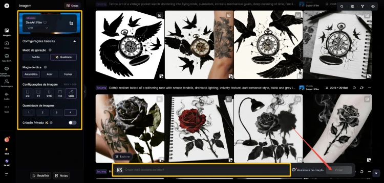 interface de gerador de imagens do SeaArt