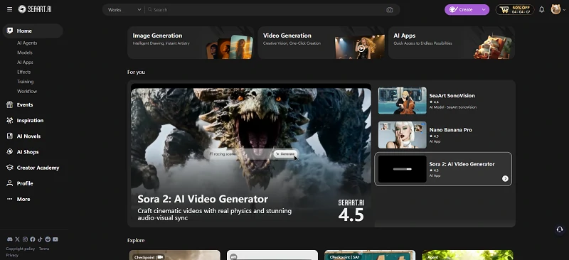 SeaArt AI homepage