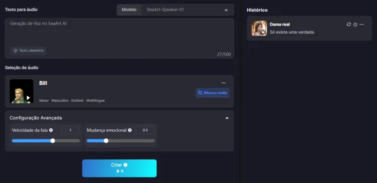 Geração de Voz no SeaArt AI