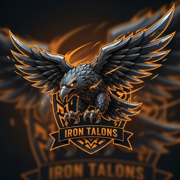 Mascote de águia metálica 3D em pose de ataque para time de futebol