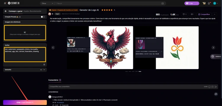 interface de gerador de logo do SeaArt AI