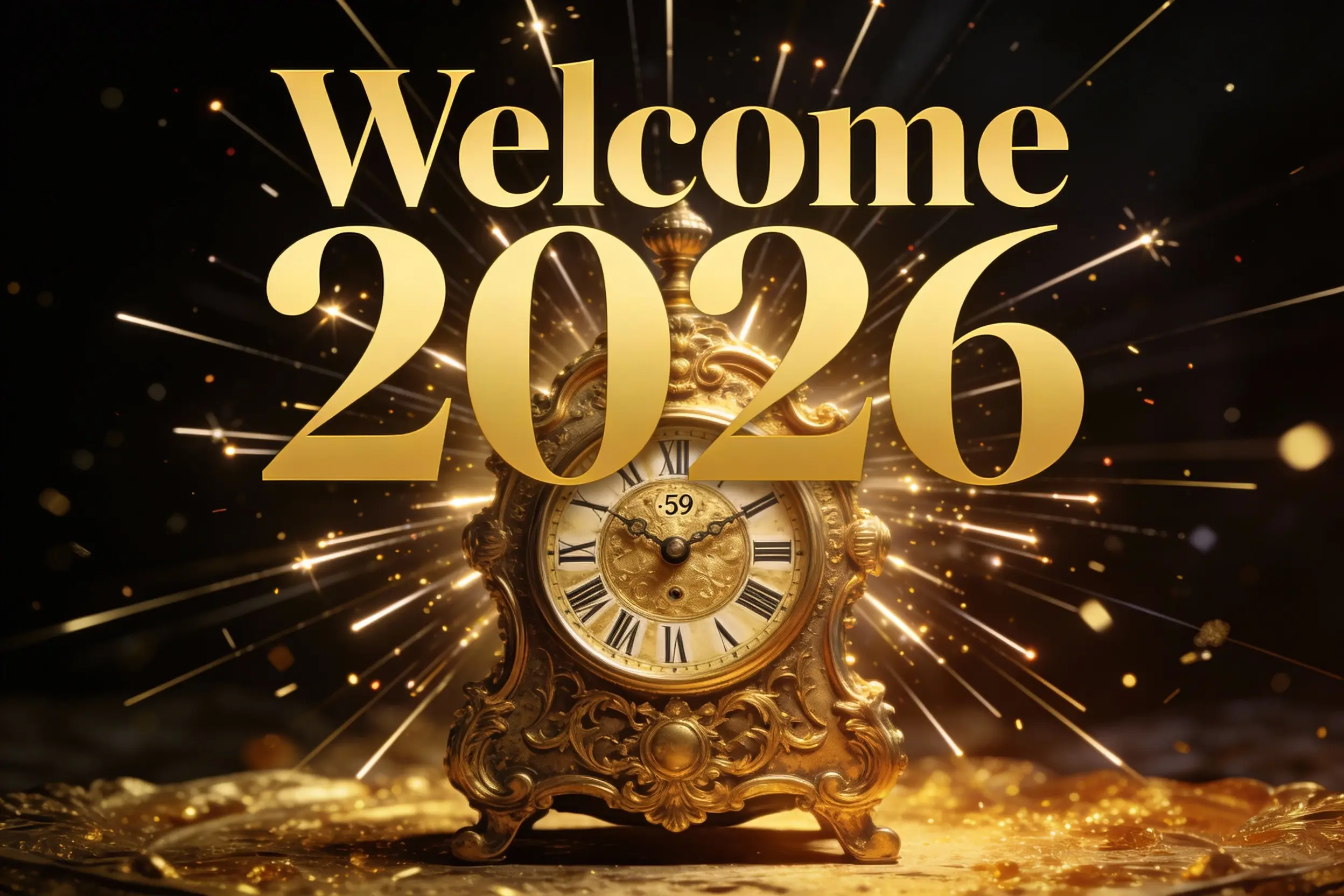 Clock Countdown New Year Greeting Card With Antique Clock at 11:59 PM