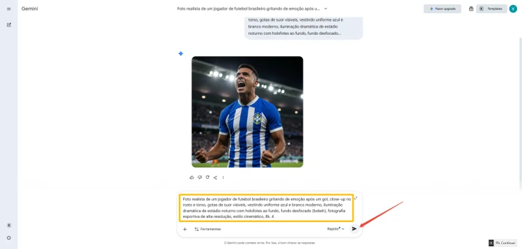 interface do Google Gemini criando imagem de futebol com IA