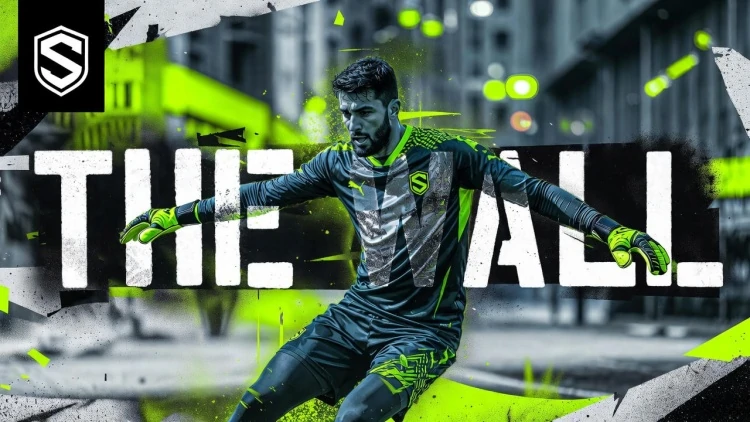 cartaz de goleiro futebol efeito glitch urbano