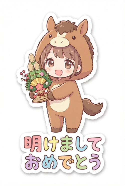 2026年の干支「馬」の着ぐるみを着る女の子