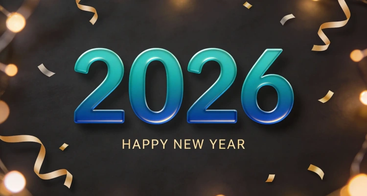 Capa de cartão de ano novo 2026 com números 3D