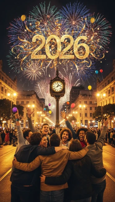 Amigos na contagem regressiva de Ano Novo