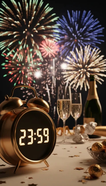 Relógio dourado marcando contagem regressiva para 2026