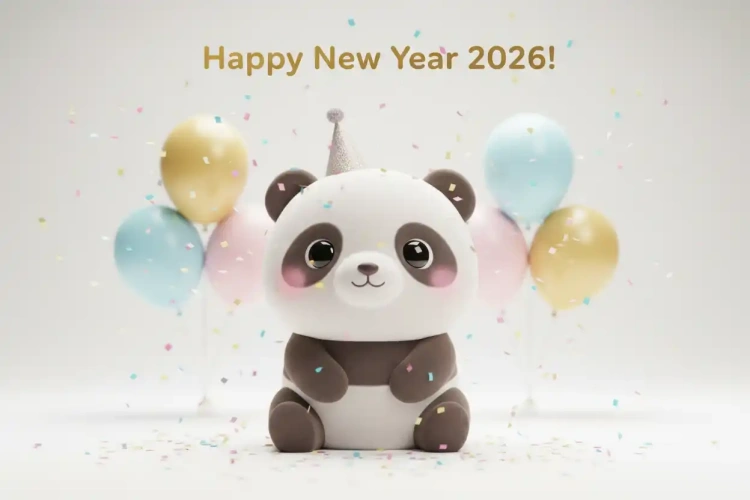 Feliz ano novo foto 3D com panda kawaii