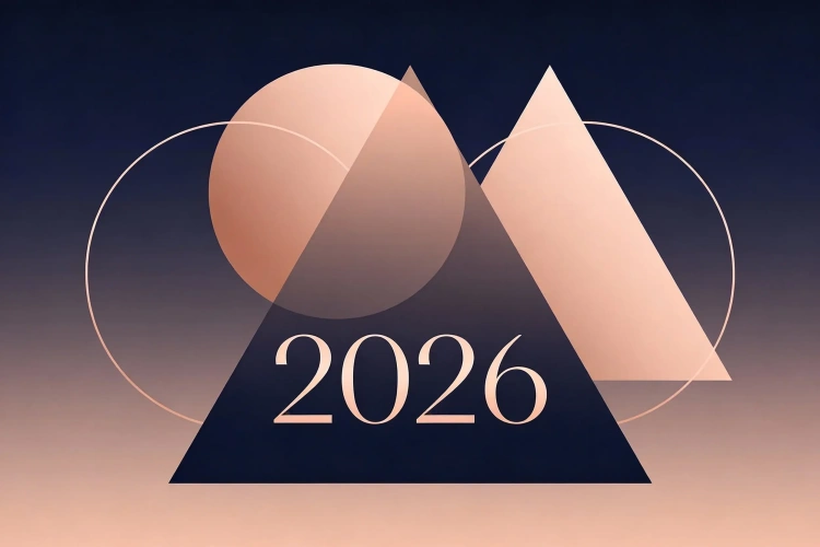 Cartão de ano novo geométrico minimalista com gradiente rosa