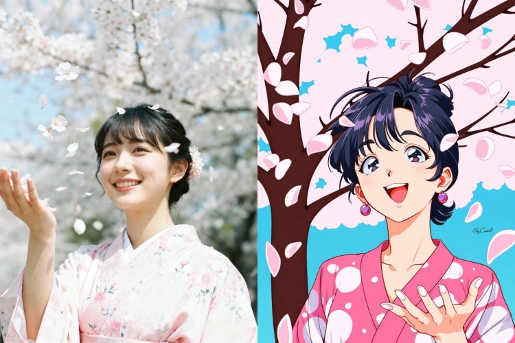 AIで女の子の写真を日本の90年代マンガに変換するビフォーアフター