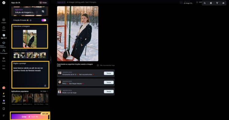 carregue a foto e escreva um prompt