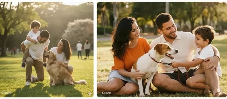 Casal com filho brincando com cachorro no parque