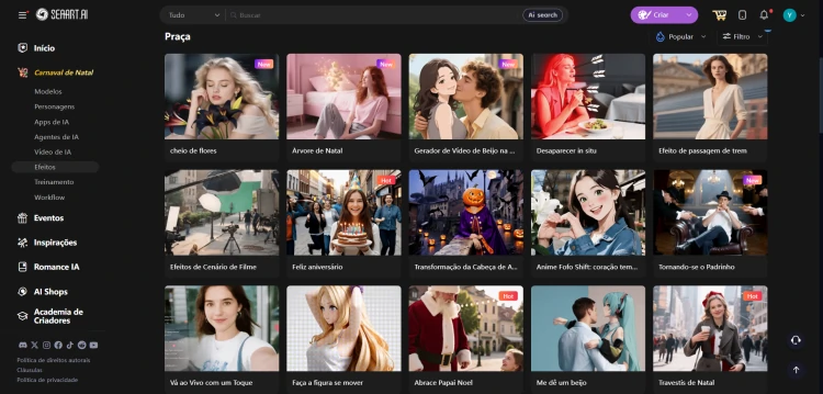 Página de entrada de Videos de IA do SeaArt AI