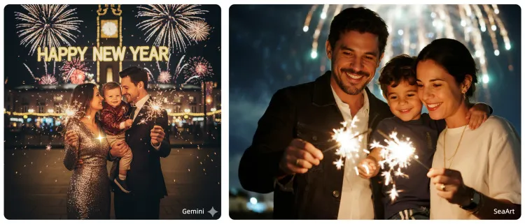 Imagens geradas por Gemini e SeaArt - Virada do ano