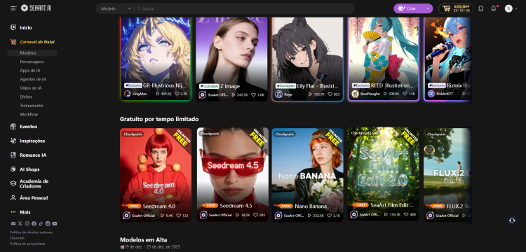 Interface do modelos IA do SeaArt