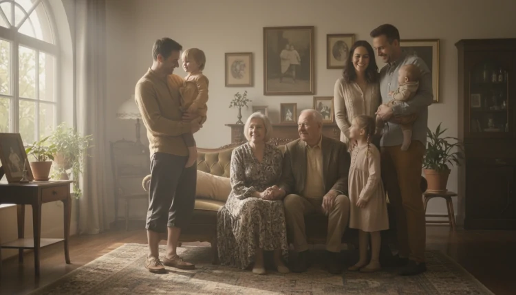 Retrato de várias gerações da família juntas