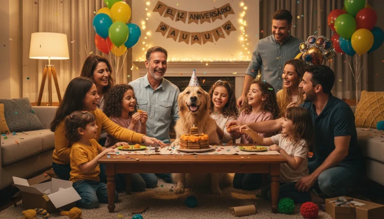 Festa de aniversário de animal de estimação com a família