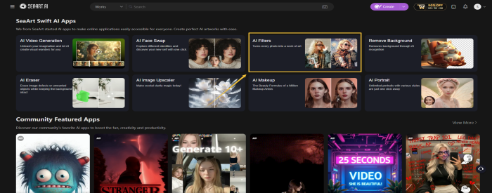 Choose the AI Filter funtion in SeaArt
