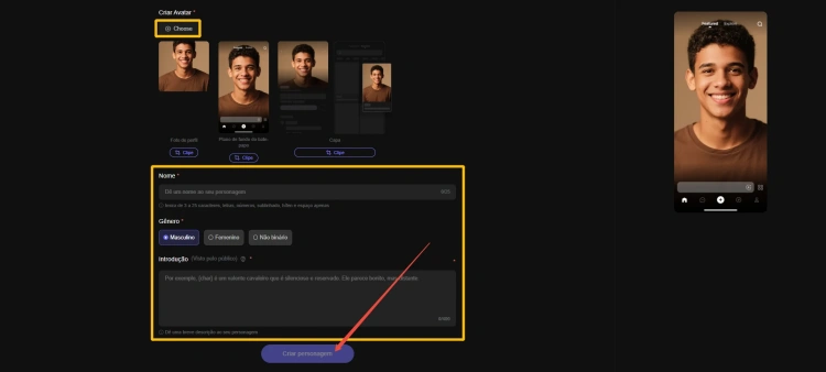 Criar personagem de IA com PolyBuzz