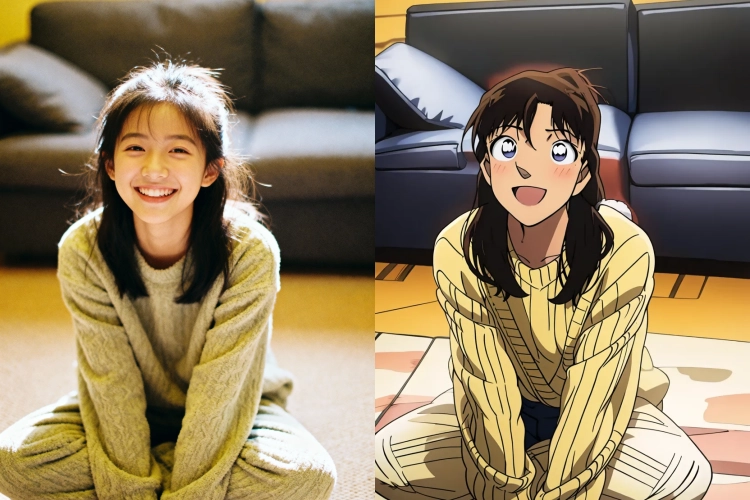 AIで女の子の写真をコナンスタイルに変換するビフォーアフター