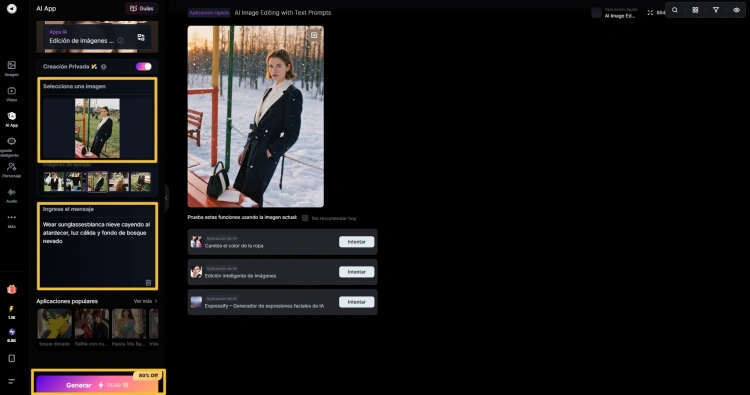 sube la foto y escribe un prompt