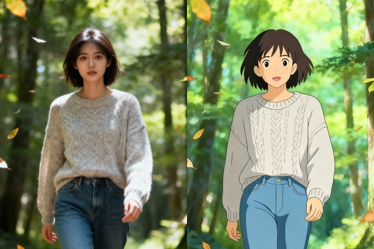 AIで女の子の写真をジブリスタイルに変換するビフォーアフター